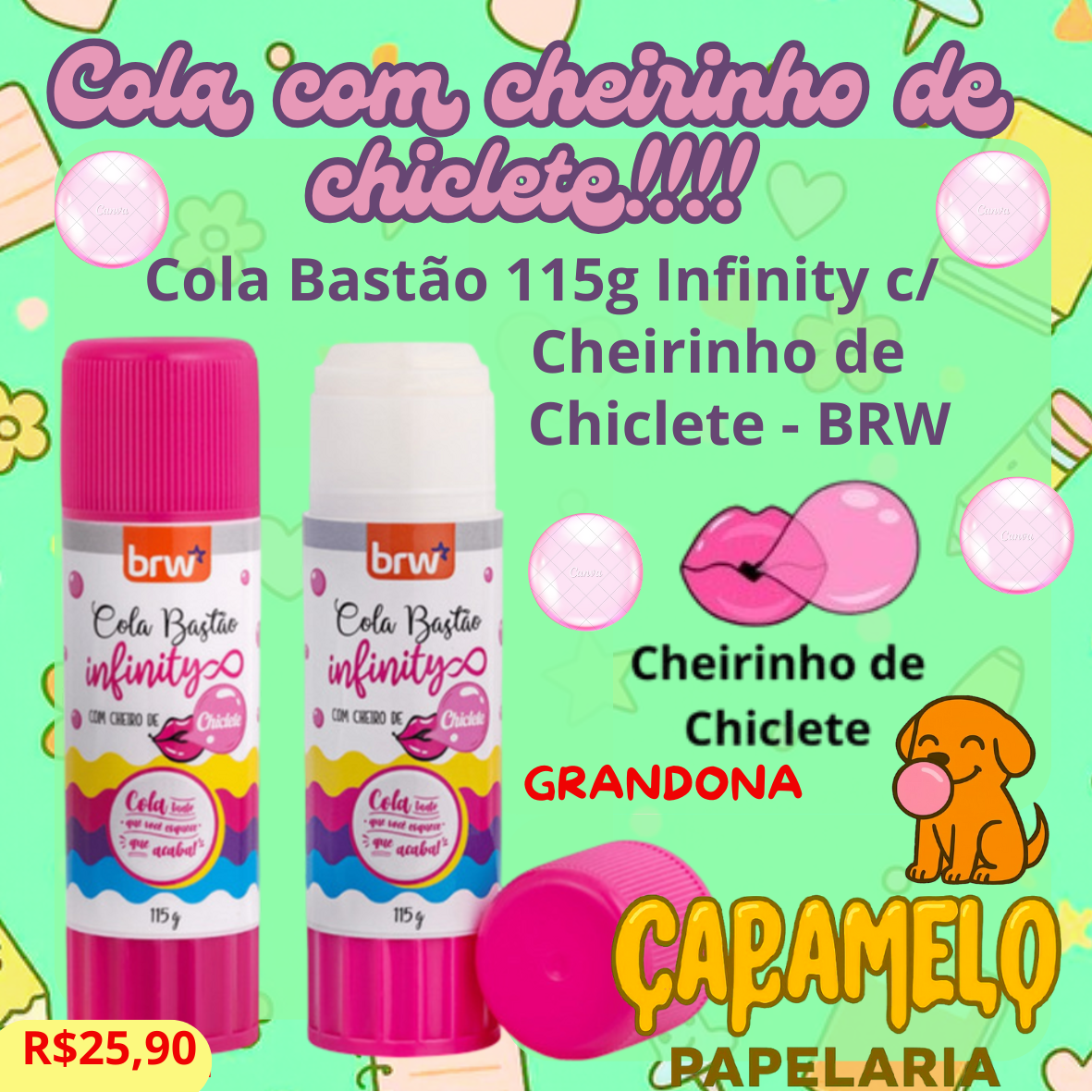 Cola Bastão 115g Infinity c/ Cheiro de Chiclete UN - BRW