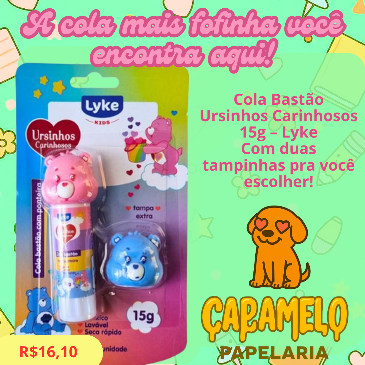 Cola Bastão Ursinhos Carinhosos 15G c/2tampas UN - Lyke